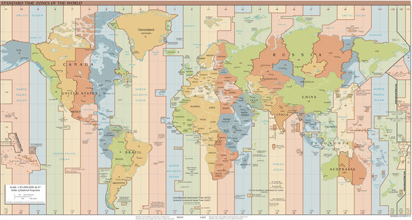 Standard Time Zones of the World Map Framed Push Pin Map