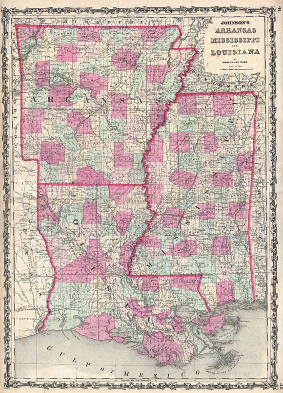 Map of Louisiana, Mississippi and Arkansas, 1862