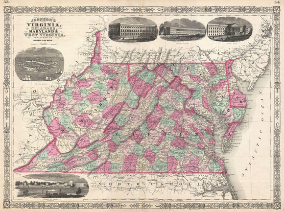Map of Virginia, West Virginia, Maryland and Delaware, 1866