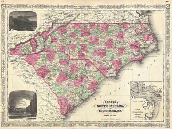 Map of North Carolina and South Carolina, 1866