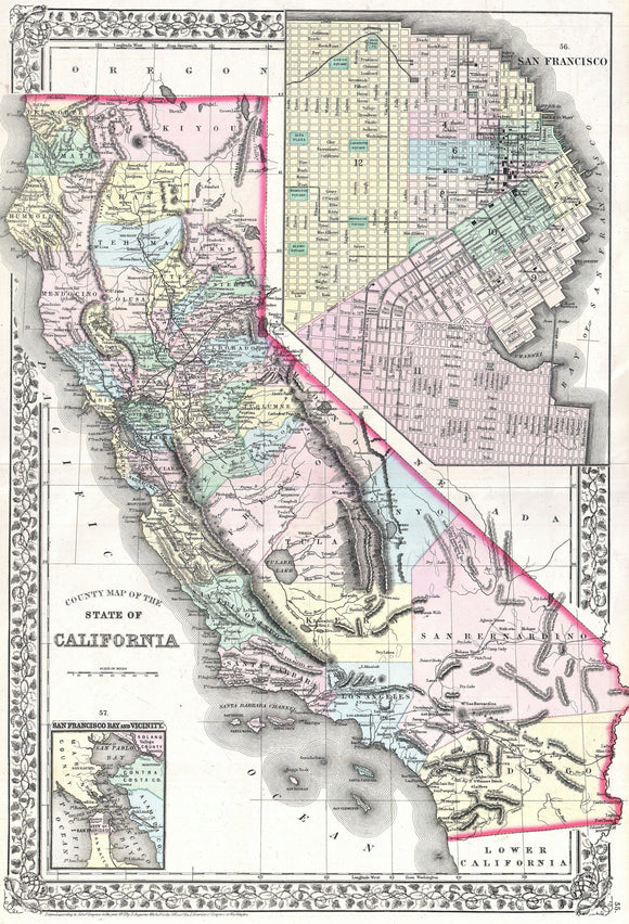 Map of California with San Francisco Inset, 1872