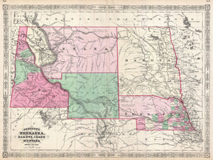 Map of Montana, Wyoming, Idaho, Nebraska and Dakota, 1866