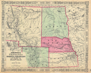 Map of Idaho, Dakota, Nebraska, Kansas and Colorado, 1864