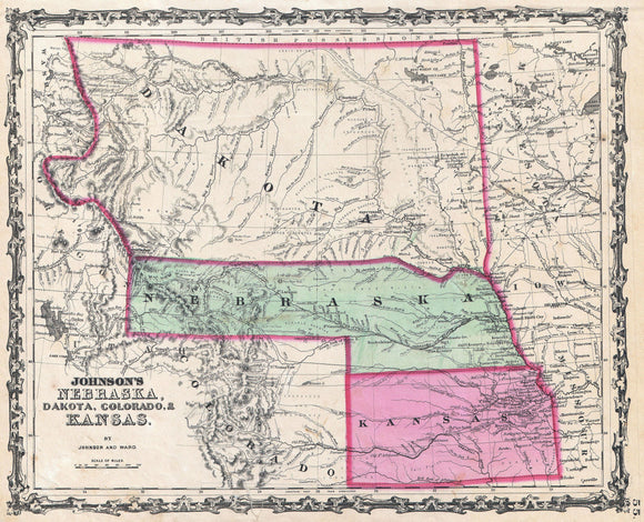 Map of Kansas, Nebraska and Dakota, 1862