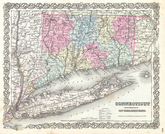 Map of Connecticut and Long Island, 1855