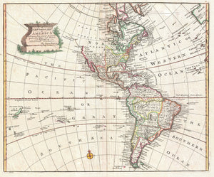 Map of North America and South America Western Hemisphere, 1747