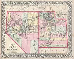 Map of Utah and Nevada, 1872