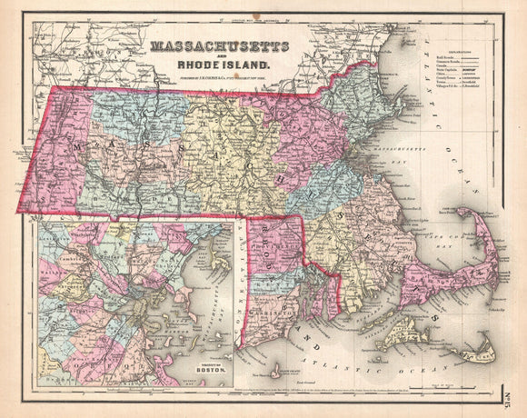Map of Massachusetts and Rhode Island, 1857