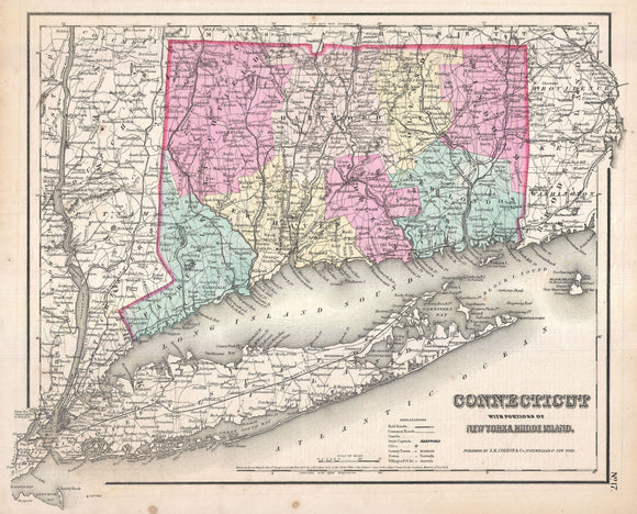 Map of Connecticut and Long Island, 1857