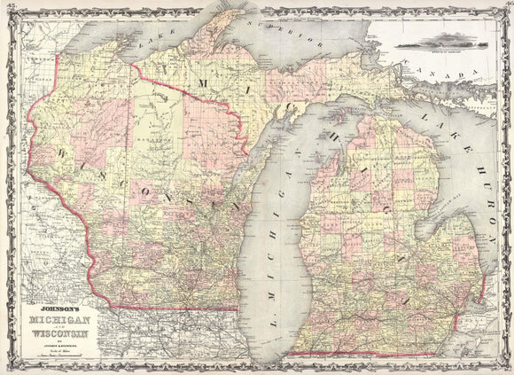 Map of Wisconsin and Michigan, 1862
