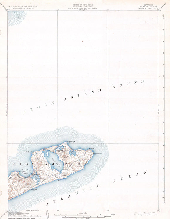 U.S.G.S. Map of Long Island, New York  Montauk and Easthampton, 1904