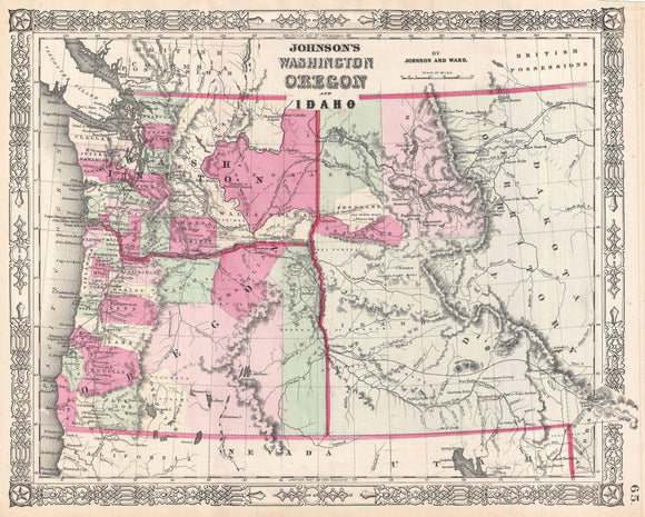 Map of Washington, Oregon, and Idaho, 1864