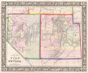 Map of Utah and Nevada, 1866