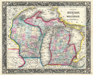 Map of Michigan and Wisconsin, 1860