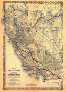 Map of California and Nevada, 1876