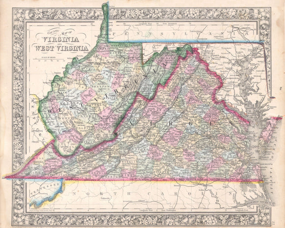 Map of Virginia, West Virginia, and Maryland, 1864