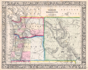 Map of Washington, Oregon and Idaho, 1864