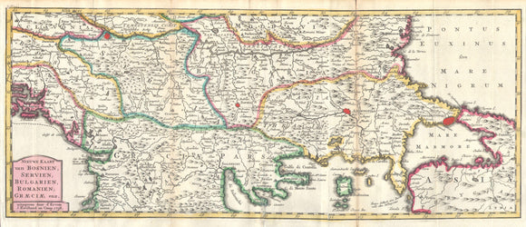 Map of the Balkans, Bulgaria, Romania, 1738