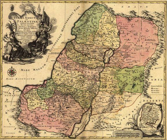 Map of Holy Land and 12 Tribes, 1759 Framed Dry Erase Map