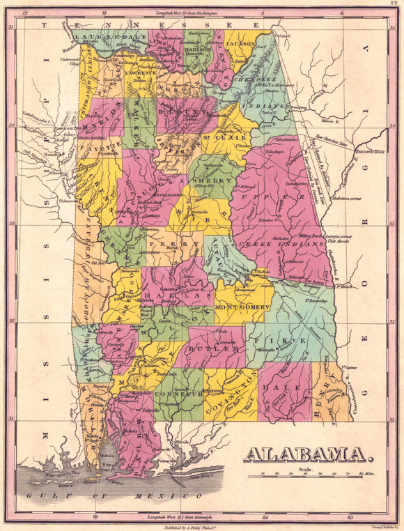Map of Alabama Counties, 1833