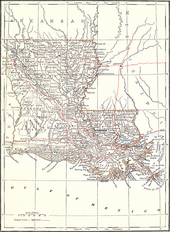 Map of Louisiana, 1883