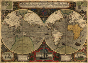 World Map by Jodocus Hondius - Vera Totius Expeditionis Nauticae, 1595