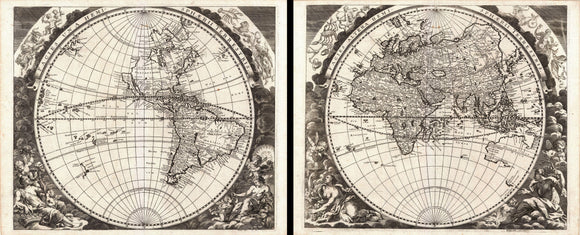 Double Hemisphere Map of the World - Facies una Hemi-sphaerii Terrestris. Facies Altern Hemi-sphaerii Terrestris, 1696