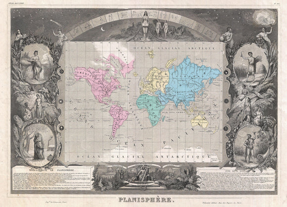 Planisphere - Map of the World, 1852