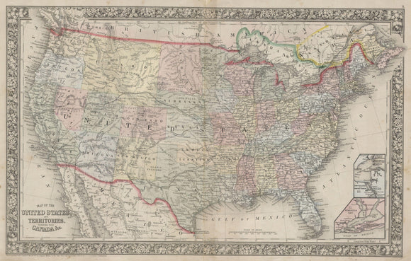 Map of the United States and Territories together with Canada, 1864