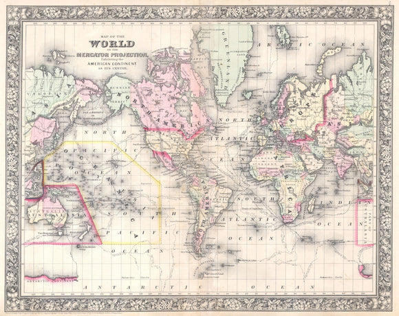 Map of the World on the Mercator Projection, Exhibiting the American Continent at its Centre, 1864