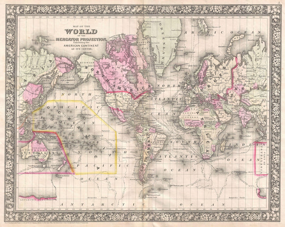 Map of the World on the Mercator Projection, Exhibiting the American Continent at its Centre, 1866