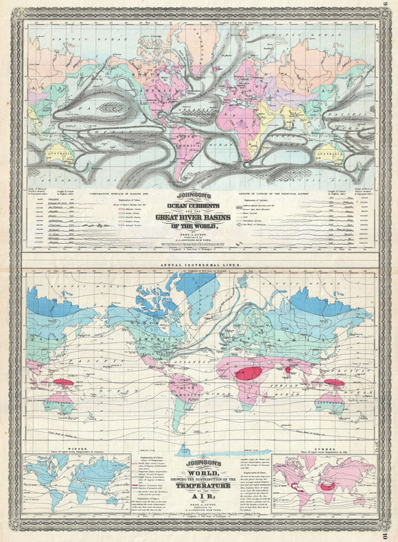 Map of the World Showing Temperature and Ocean Currents, 1870